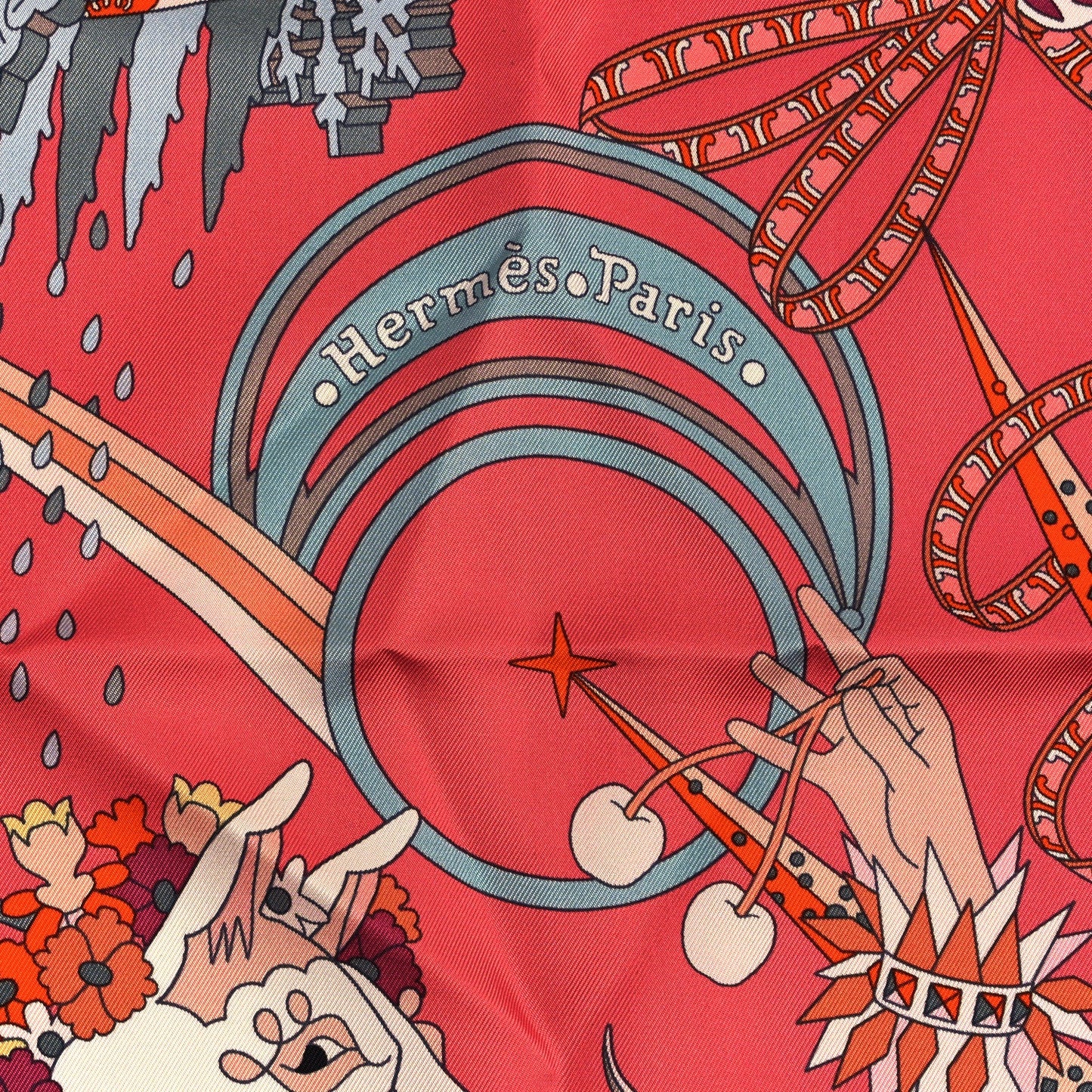 Hermes Silk Le Sacre Des Saisons Scarf 90  Vieux Rose Gris Bleute Orange