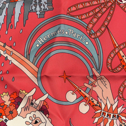 Hermes Silk Le Sacre Des Saisons Scarf 90  Vieux Rose Gris Bleute Orange