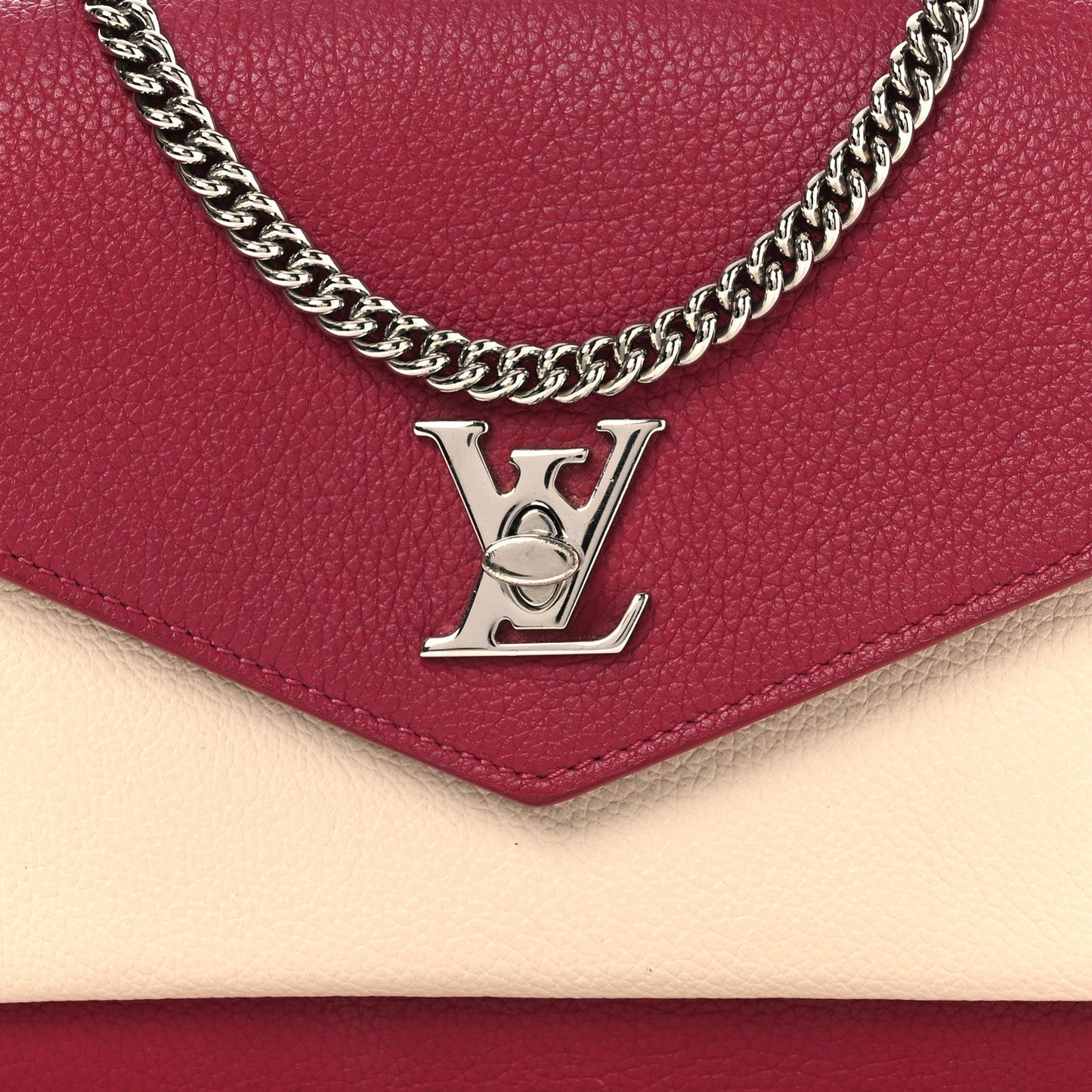 Louis Vuitton Calfskin My Lockme Chain Pochette Lie De Vin Etain Creme