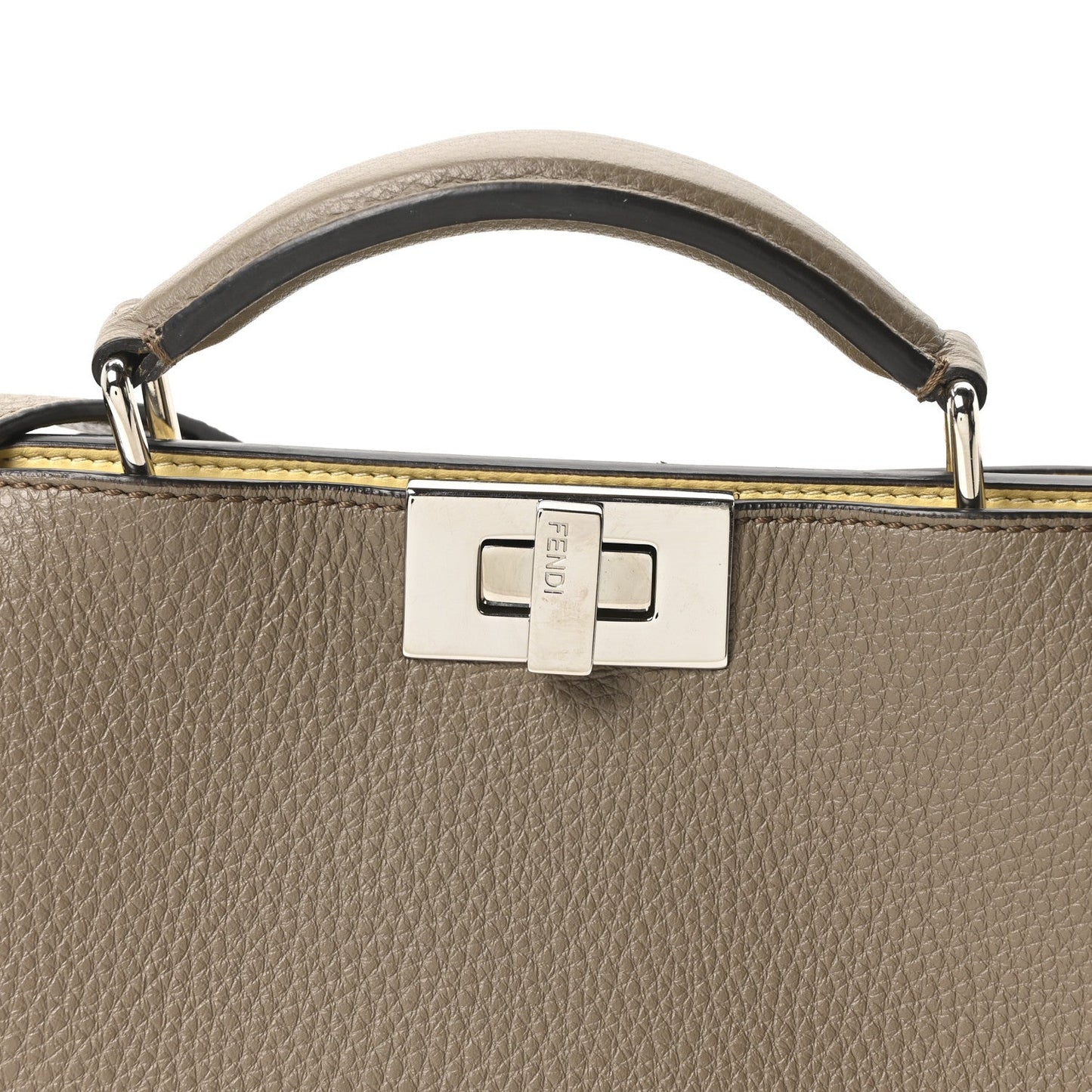 Fendi Cuoio Romano Vitello Cover Glazed Fabric Bi-Color FF 1974 Mini Peekaboo I SEE U Satchel Tartufo Banana Tobacco Moro
