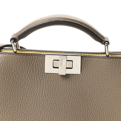 Fendi Cuoio Romano Vitello Cover Glazed Fabric Bi-Color FF 1974 Mini Peekaboo I SEE U Satchel Tartufo Banana Tobacco Moro
