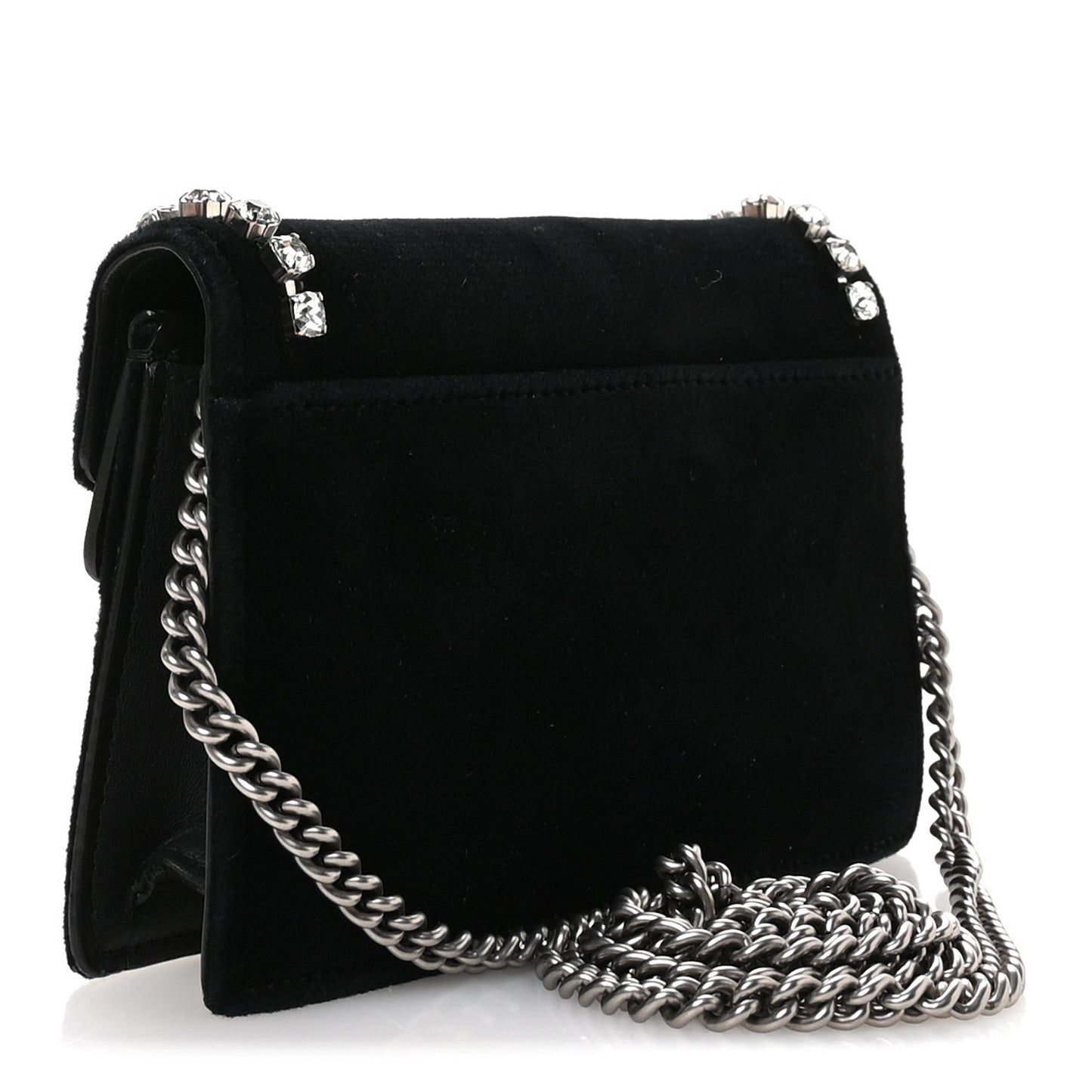 Gucci Velvet Crystal Super Mini Dionysus Shoulder Bag Black