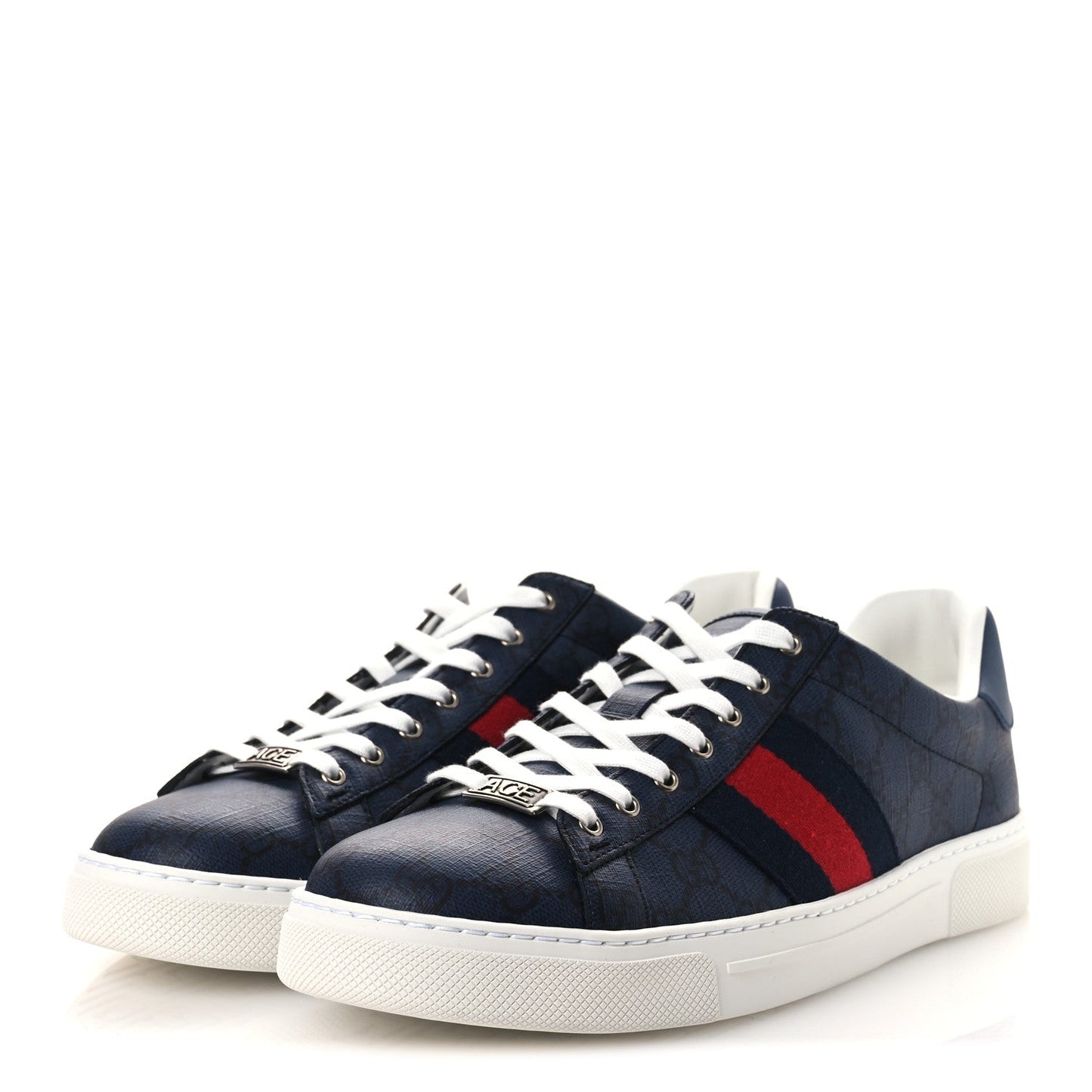 Gucci GG Supreme Monogram Web Mens New Ace Sneakers 8.5 Dark Blue
