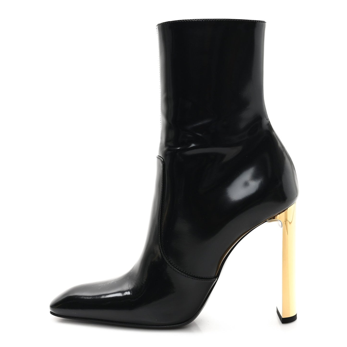 Saint Laurent Patent Marilyn Ankle Zip Boot 38 Black Gold