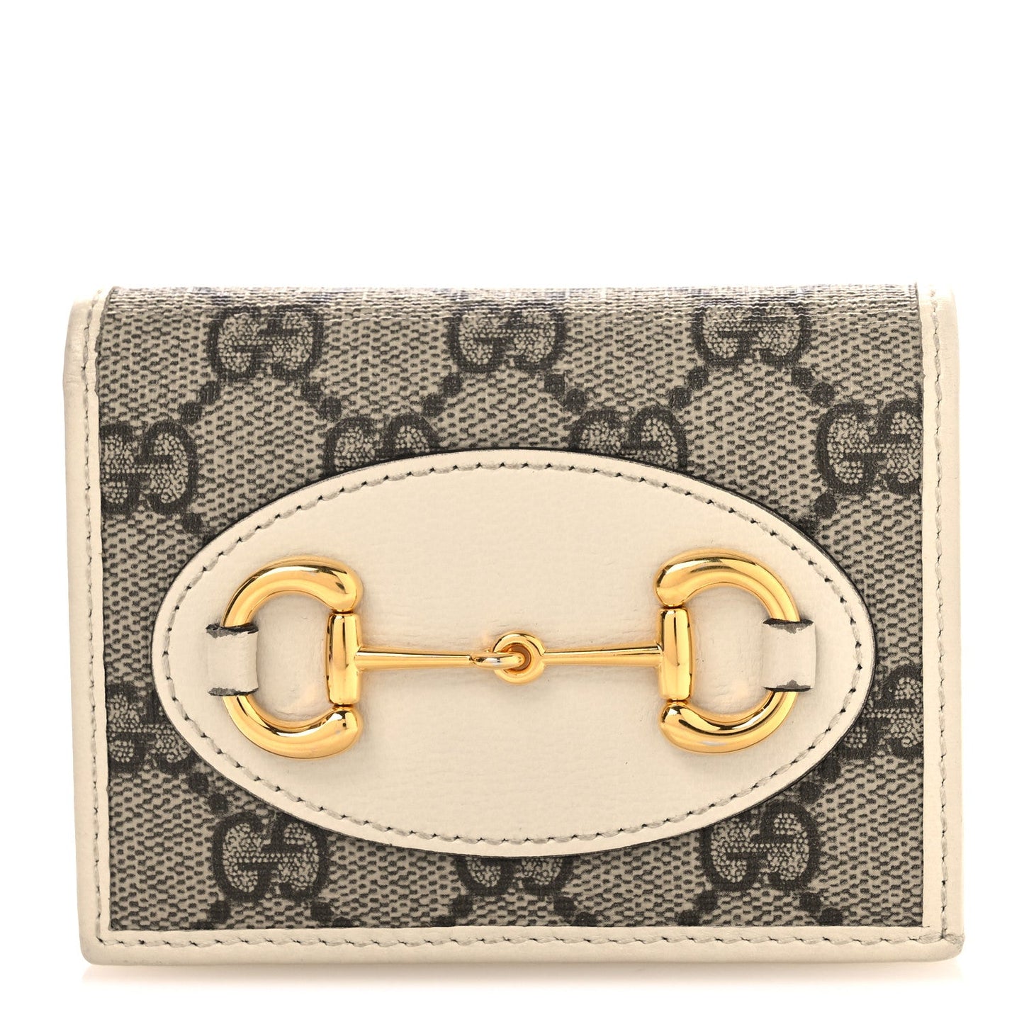 Gucci GG Supreme Monogram Azalea Calfskin Horsebit 1955 Card Case Wallet Beige Ebony Mystic White