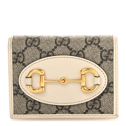 Gucci GG Supreme Monogram Azalea Calfskin Horsebit 1955 Card Case Wallet Beige Ebony Mystic White