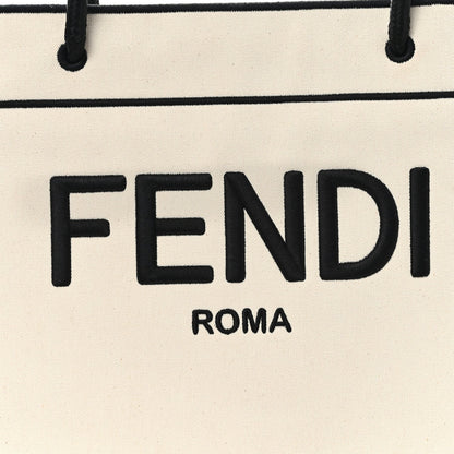 Fendi Canvas Logo Large Shopping Tote Grezzo Black
