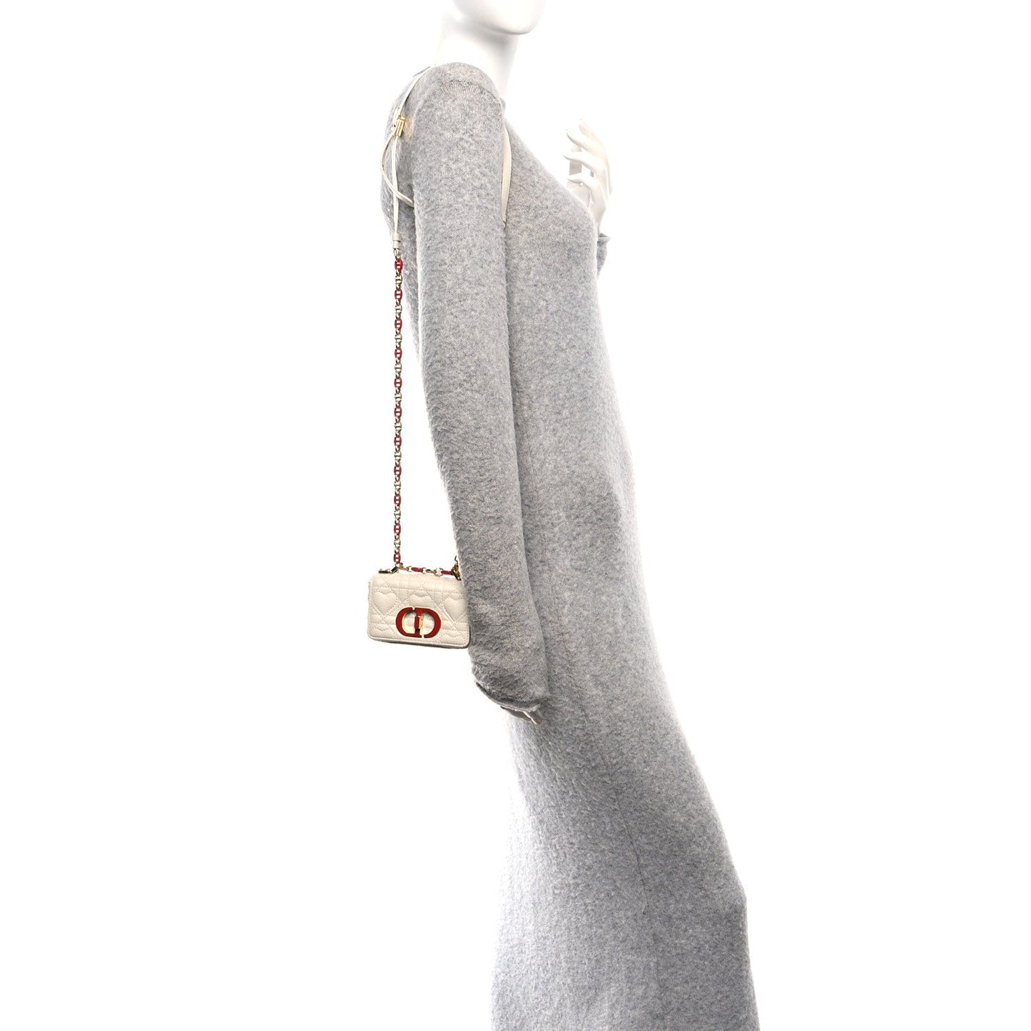 Christian Dior Calfskin Heart Cannage Dioramour Micro Bag Latte