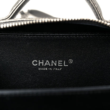 Chanel Metallic Caviar Quilted Small CC Filigree Vanity Case Dark Silver