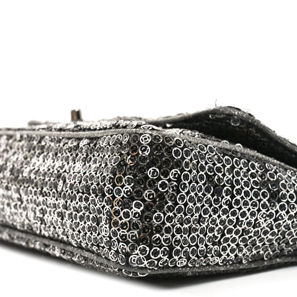 Chanel Sequin Medium Single Flap Dark Silver