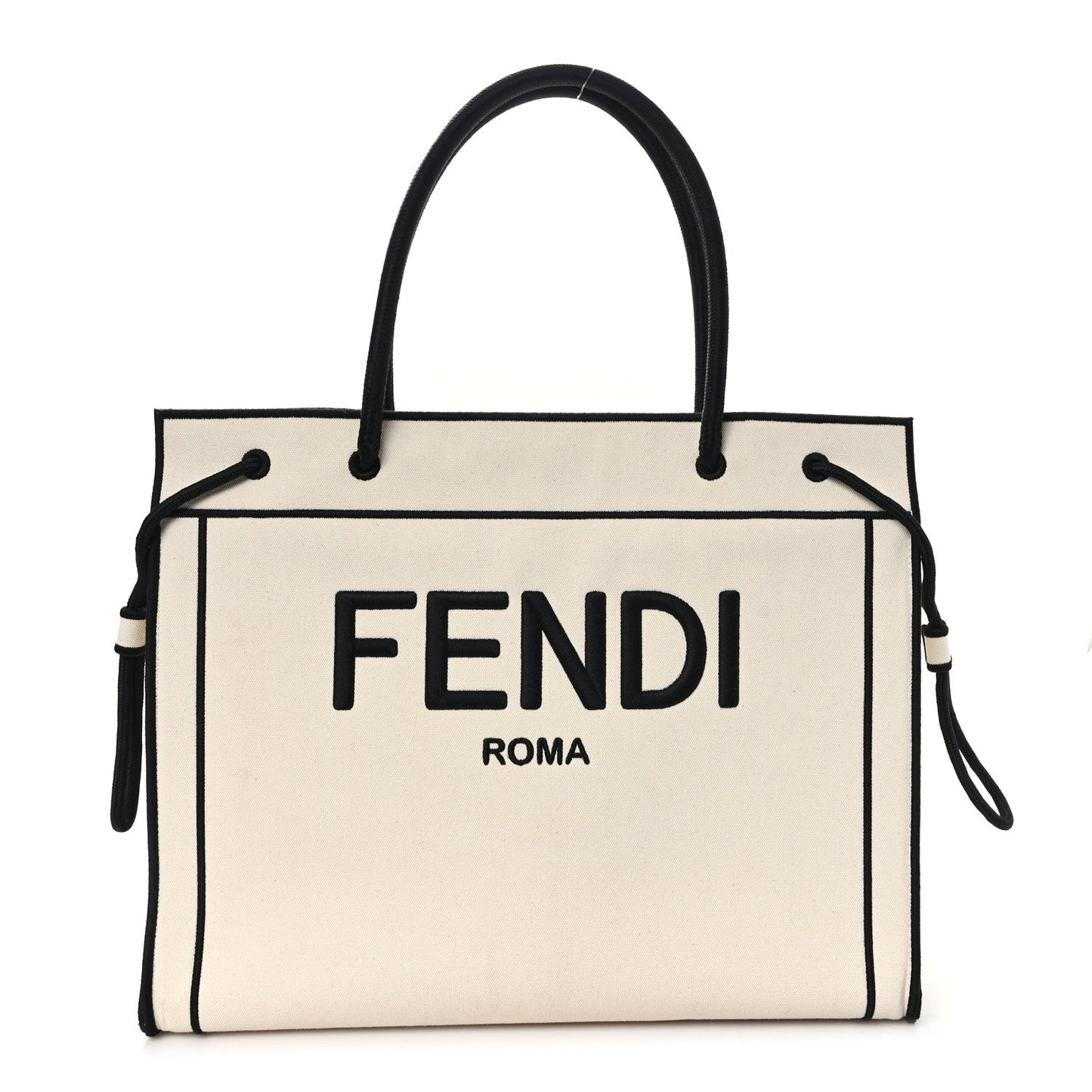 Fendi Canvas Logo Large Shopping Tote Grezzo Black