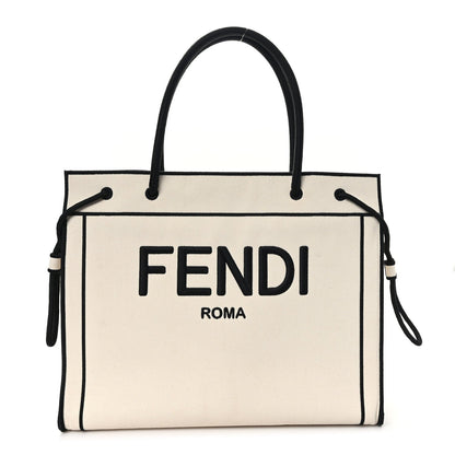 Fendi Canvas Logo Large Shopping Tote Grezzo Black
