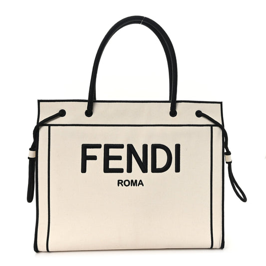 Fendi Canvas Logo Large Shopping Tote Grezzo Black