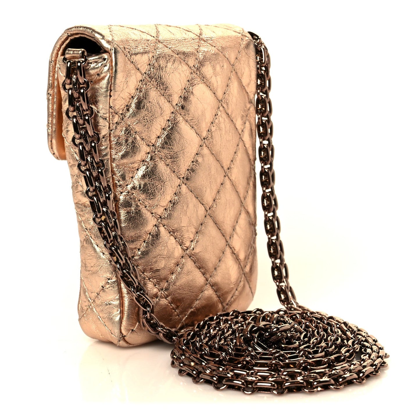 Chanel Metallic Aged Calfskin Quilted 2.55 Reissue Phone Case Rose Gold