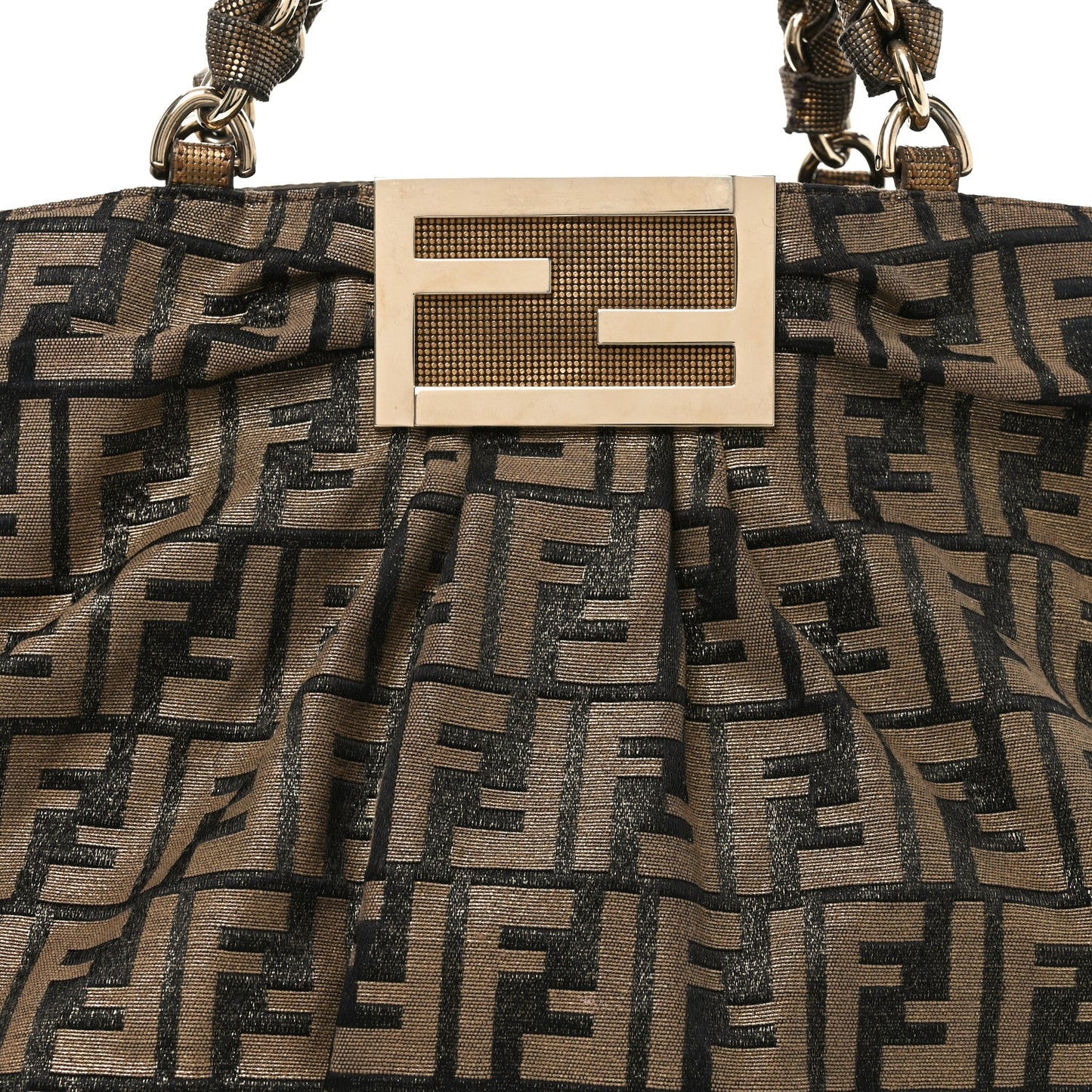 Fendi Metallic Lurex Zucca Mia Tote Bronze