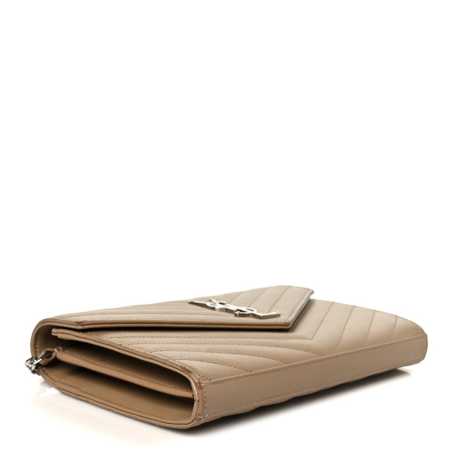Saint Laurent Grain De Poudre Matelasse Chevron Monogram Chain Wallet Taupe