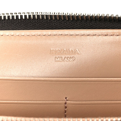 Prada Aged Calfskin Grommet Crystal Studded Zip Around Wallet Ebano