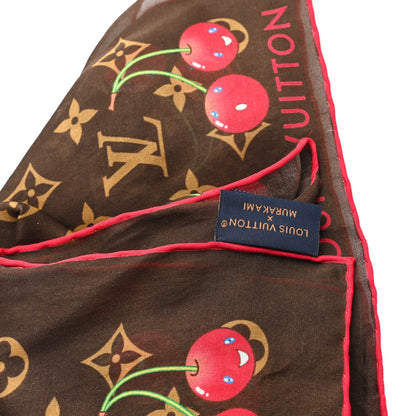 Louis Vuitton LV X TM Silk Cotton Monogram Cerises Square Scarf 55 Brown