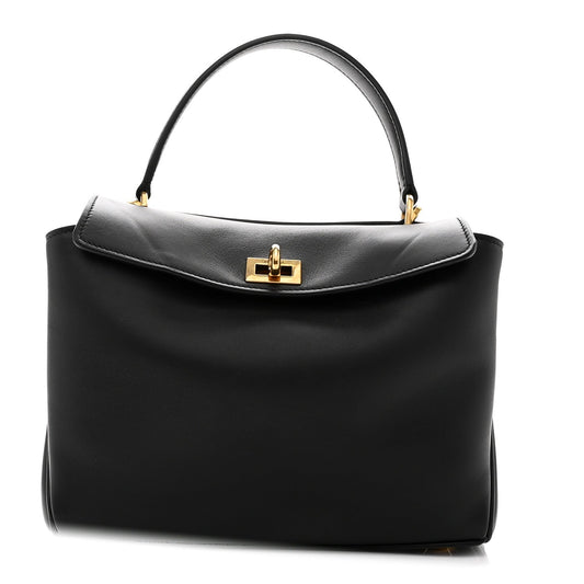 Balenciaga Natural Smooth Calfskin Mini Rodeo Top Handle Handbag Black