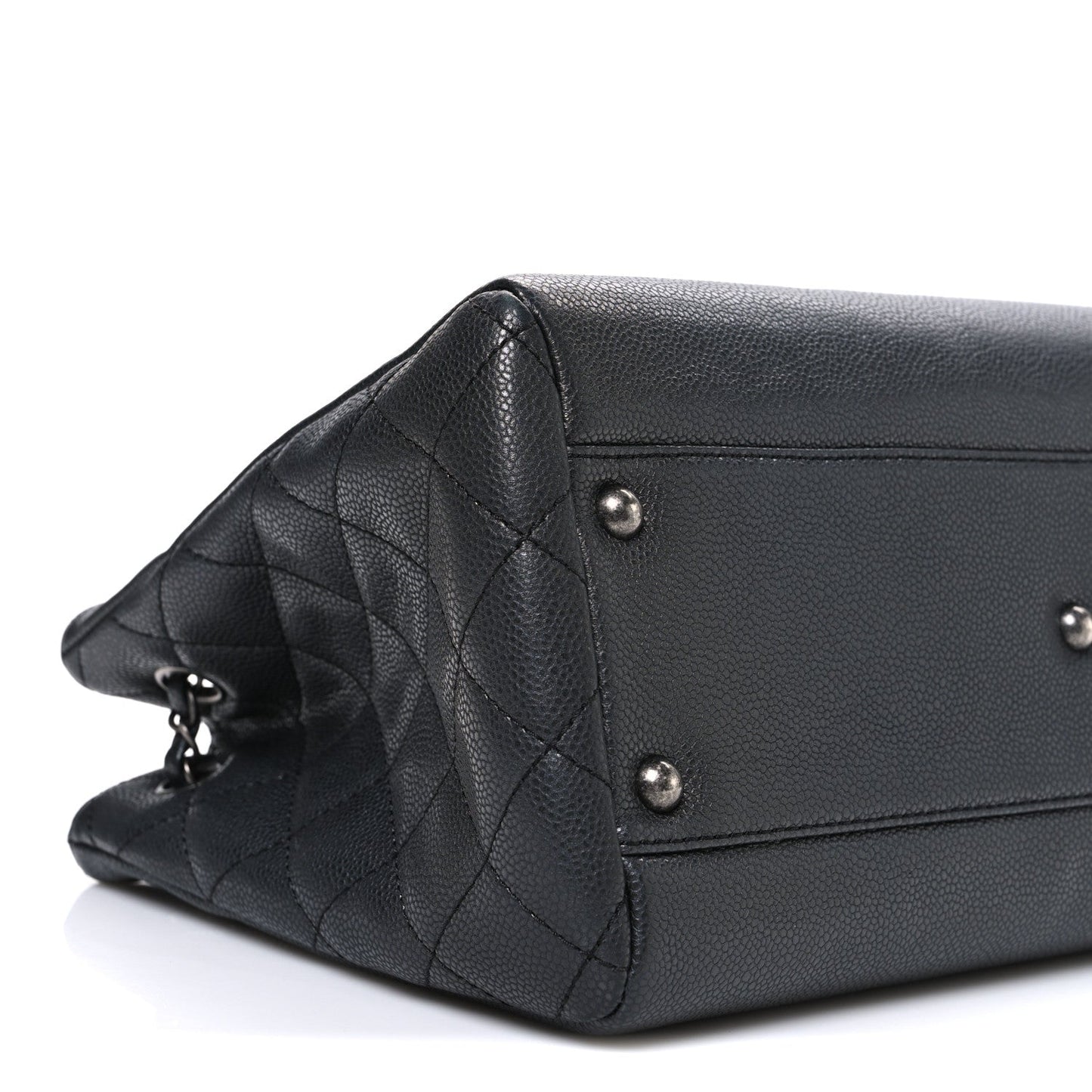 Chanel Metallic Grained Calfskin Medium Woven Chain Shopping Bag Black