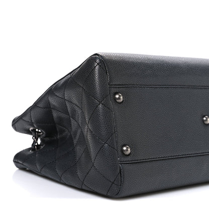 Chanel Metallic Grained Calfskin Medium Woven Chain Shopping Bag Black