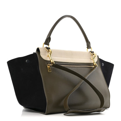 Celine Bullhide Smooth Calfskin Suede Medium Tri-Color Trapeze White Multicolor