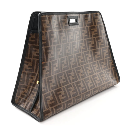 Fendi Glazed Fabric Vitello Century FF 1974 Stamp Patch Medium Peekaboo Defender Cover Mogano Panna Black
