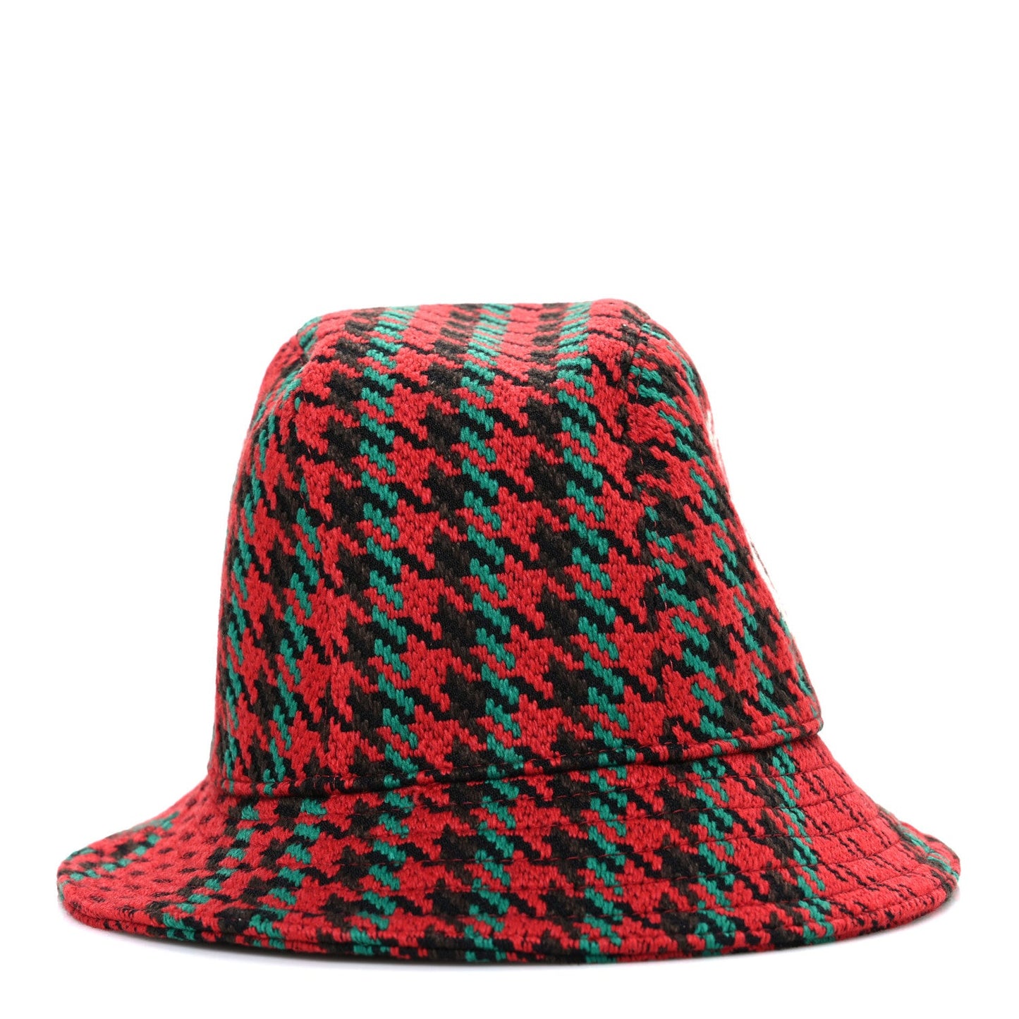 Gucci Tweed Wool Houndstooth Interlocking G Bucket Hat M Red Green
