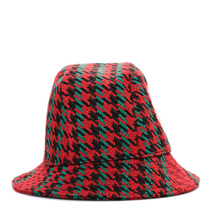 Gucci Tweed Wool Houndstooth Interlocking G Bucket Hat M Red Green