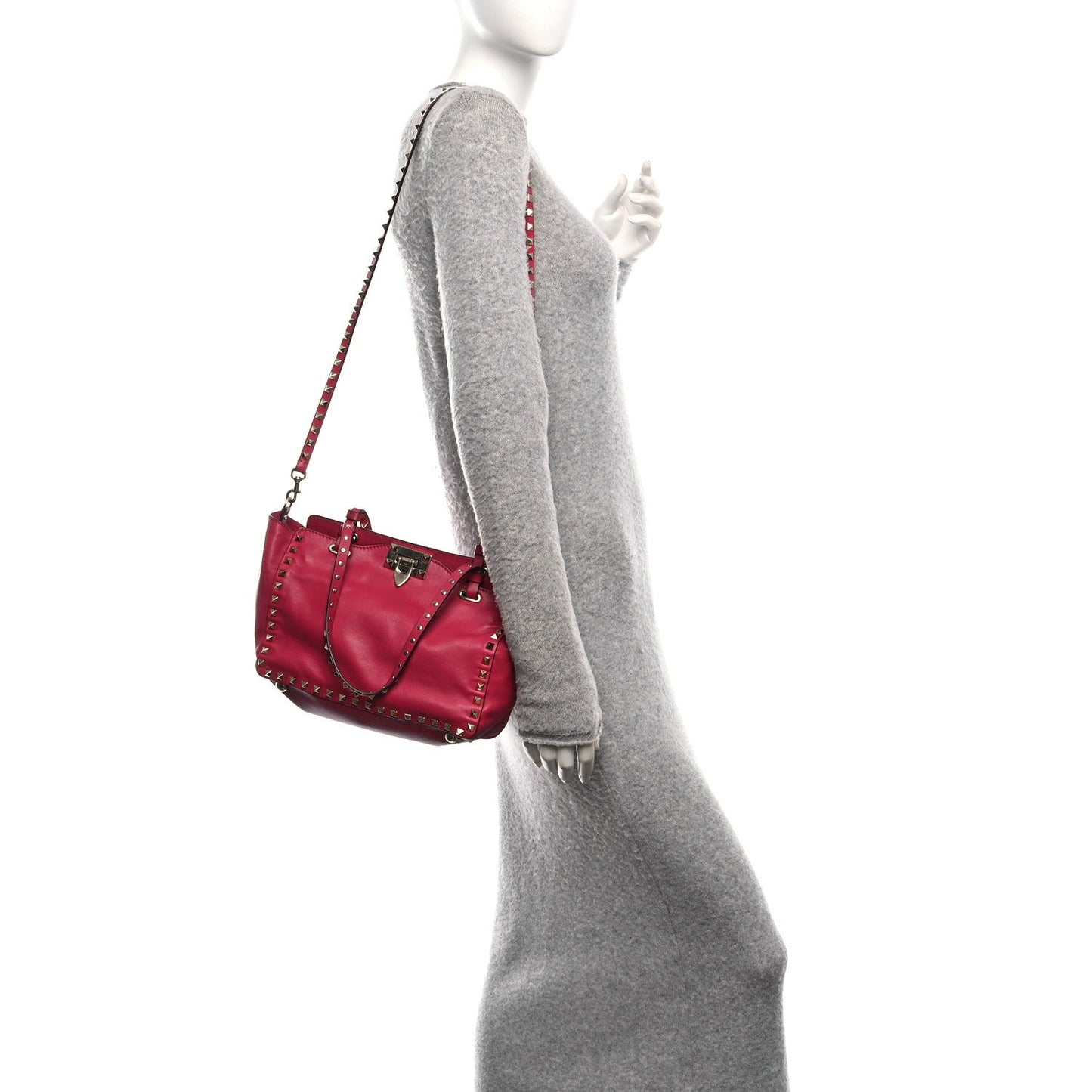 Valentino Garavani Vitello Small Rockstud Tote Cyclamin