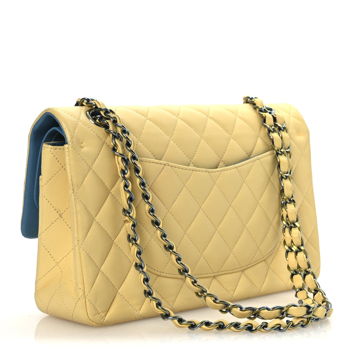 Chanel Lambskin Quilted Medium Double Flap Yellow Blue