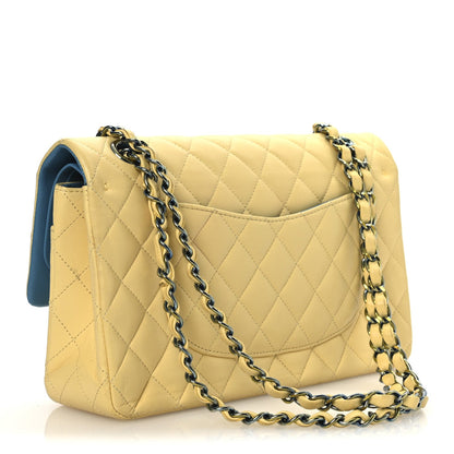 Chanel Lambskin Quilted Medium Double Flap Yellow Blue