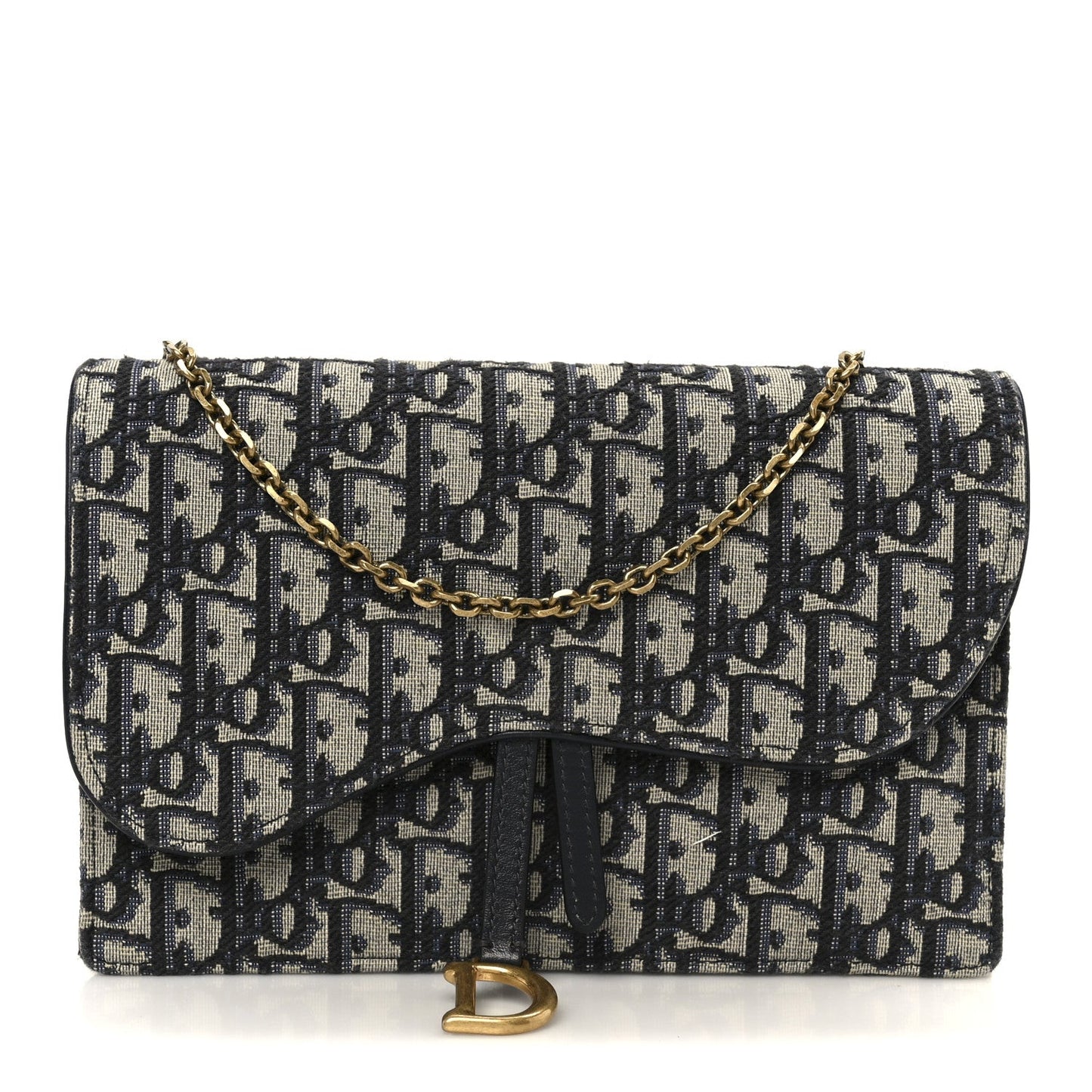 Christian Dior Oblique Saddle Chain Pouch Blue