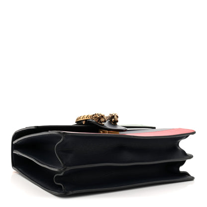 Gucci Moon Calfskin Web Medium Dionysus Bamboo Top Handle Bag Black Bright Evergreen Hibiscus Red