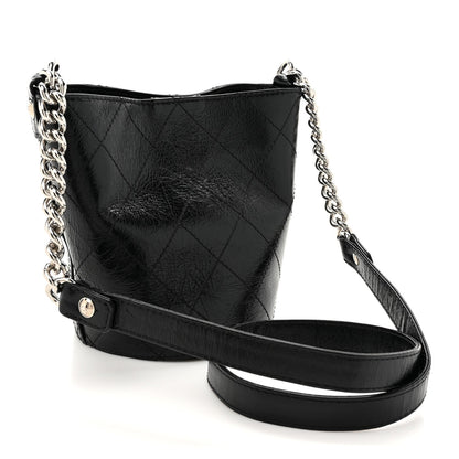 Chanel Crumpled Calfskin Quilted Chain Drawstring Bucket Bag Black