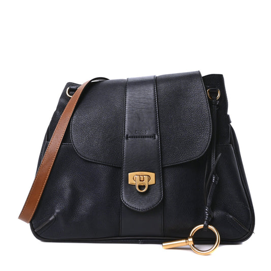 Chloe Grained Lambskin Calfskin Medium Lexa Shoulder Bag Navy
