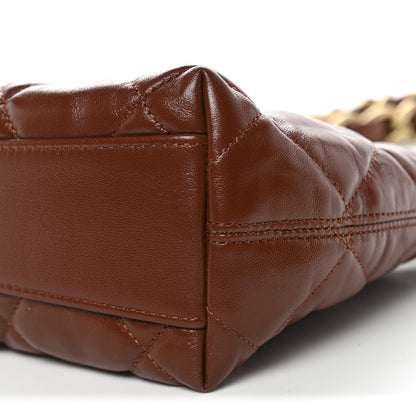 Chanel Shiny Crumpled Lambskin Quilted Small CC Funky Town Hobo Brown
