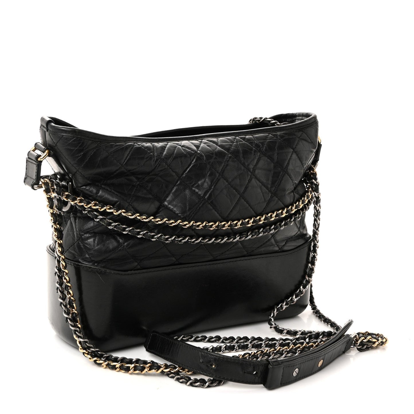 Chanel Aged Calfskin Quilted Medium Gabrielle Hobo Black