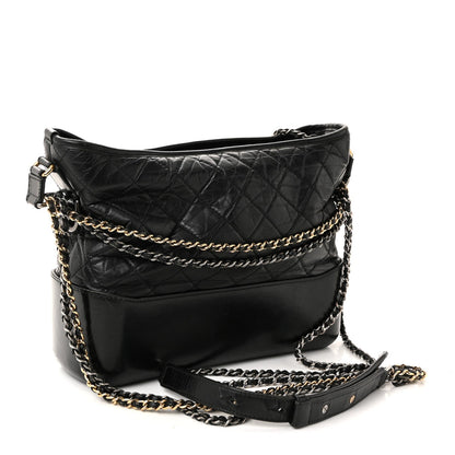 Chanel Aged Calfskin Quilted Medium Gabrielle Hobo Black