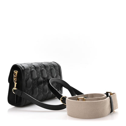 Gucci Calfskin GG Matelasse Small Flap Shoulder Bag Black Natural