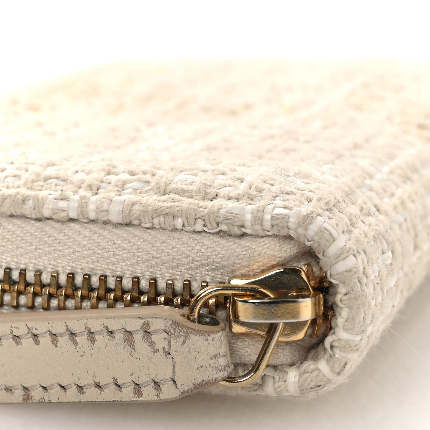 Chanel Lurex Canvas Deauville Medium Zip Around Wallet Beige