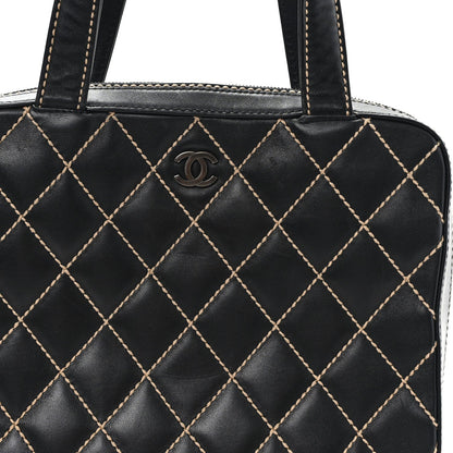 Chanel Calfskin Wild Stitch Vertical Top Handle Bag Black