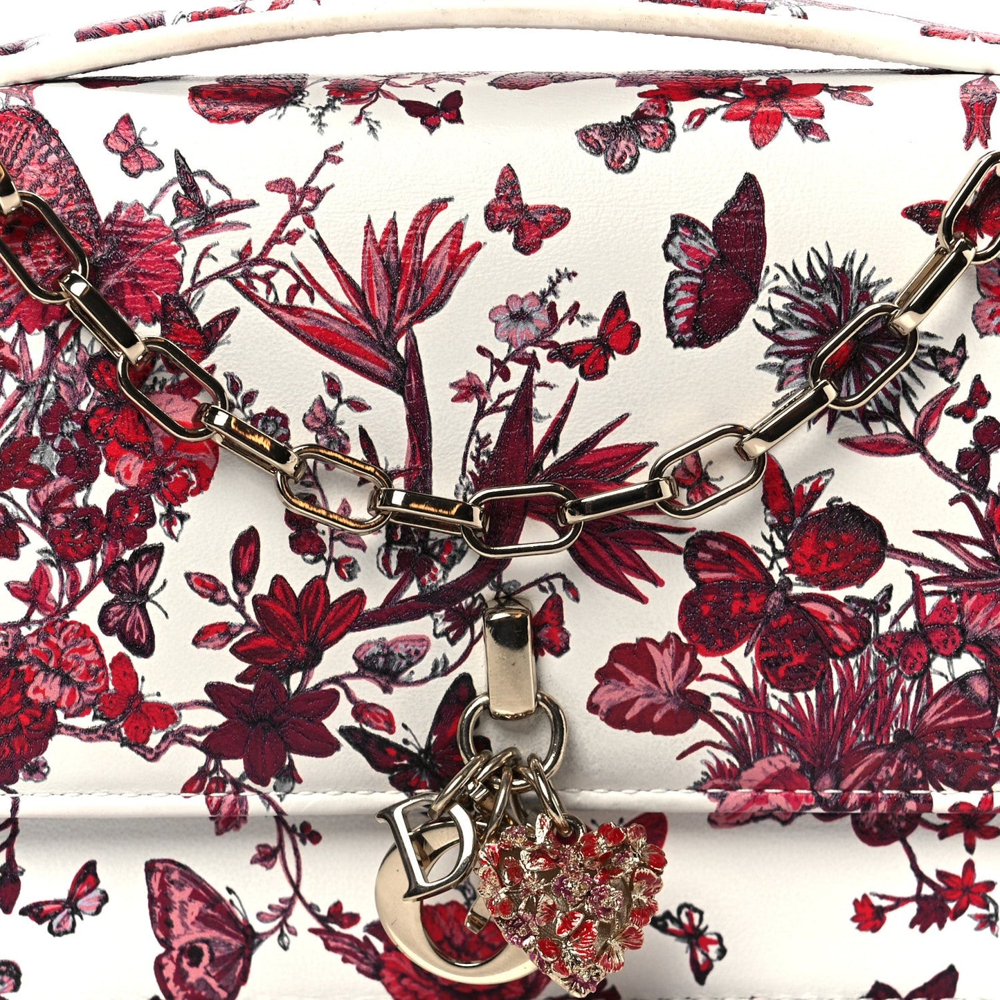Christian Dior Calfskin Le Coeur Des Papillons Mini My Dior Bag White Multicolor