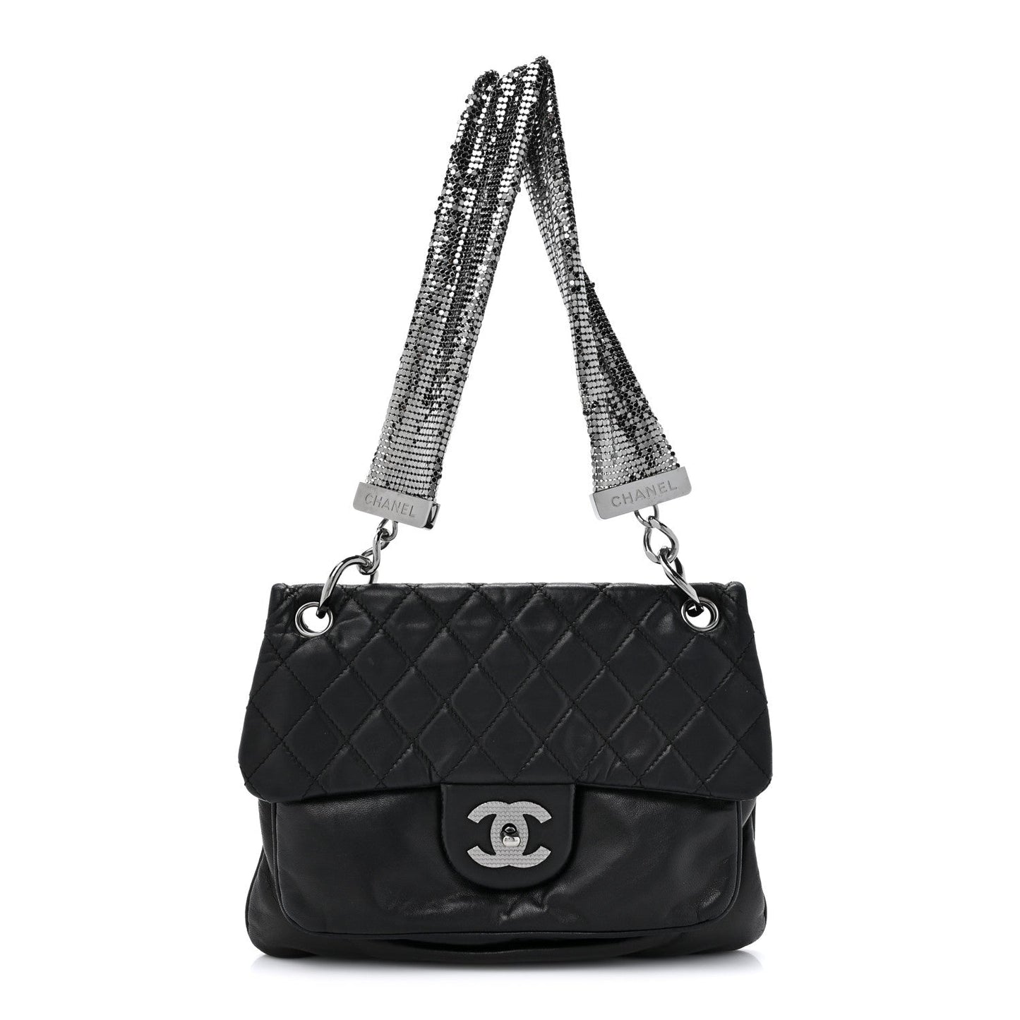 Chanel Lambskin Quilted Chain Mail Shoulder Bag Black