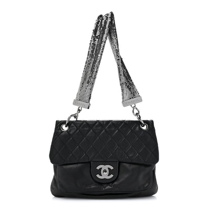 Chanel Lambskin Quilted Chain Mail Shoulder Bag Black