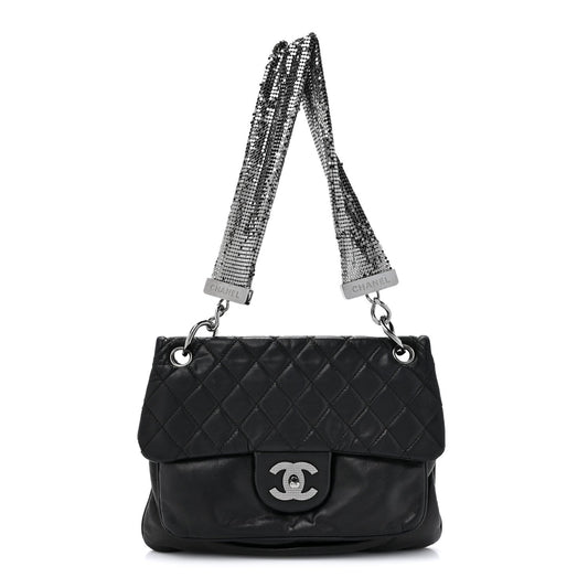 Chanel Lambskin Quilted Chain Mail Shoulder Bag Black