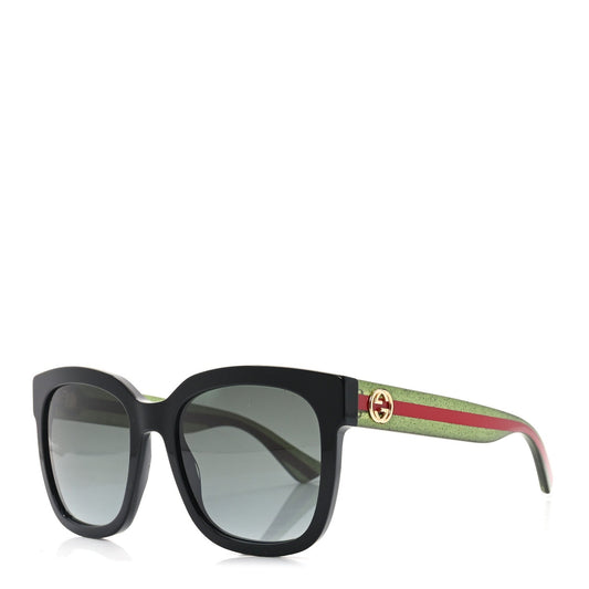 Gucci Acetate Square Frame Web Glitter Sunglasses GG0034S Black Green