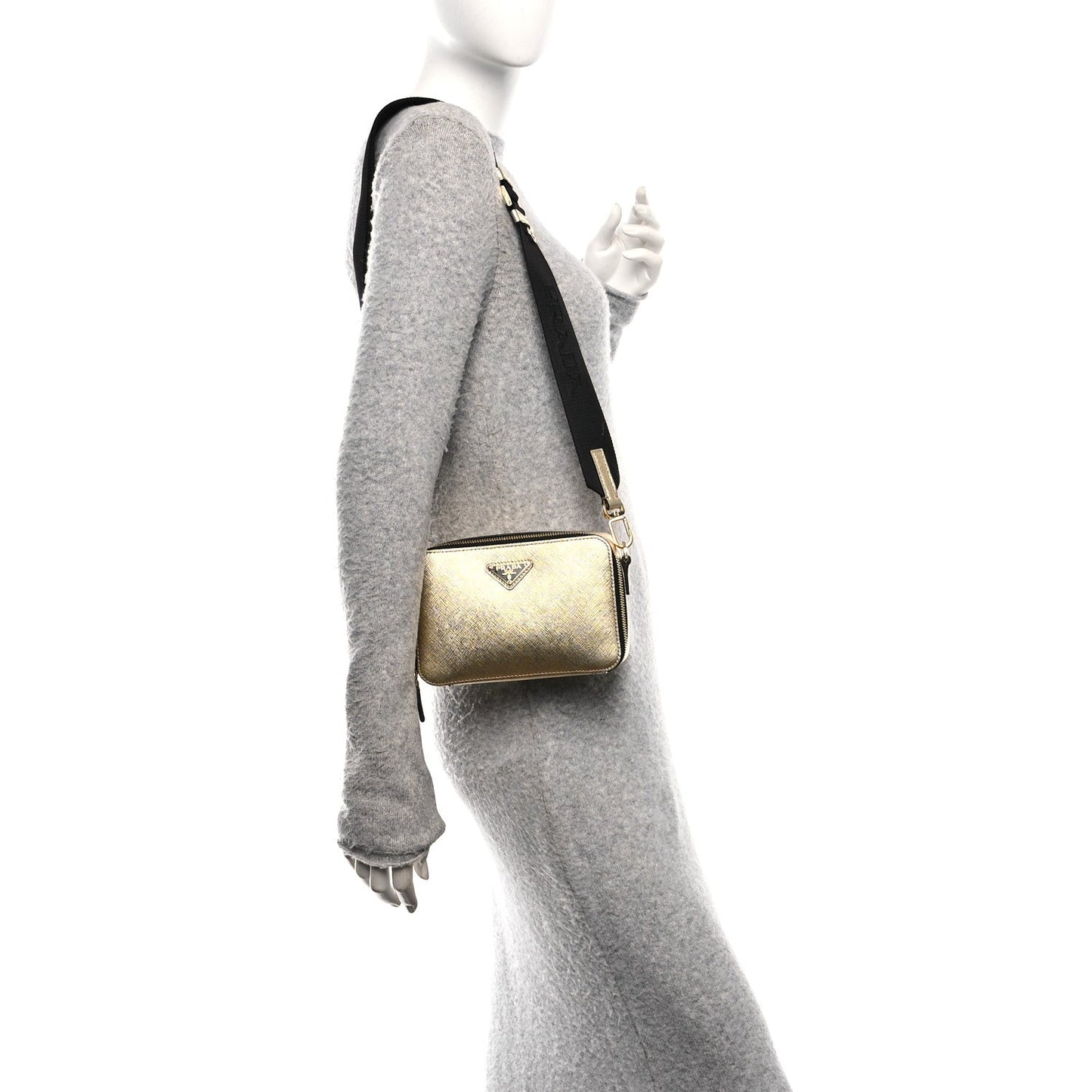 Prada Saffiano Travel Small Brique Crossbody Bag Platino