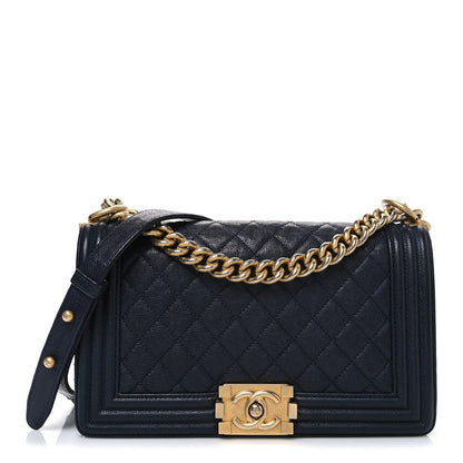 Chanel Metallic Caviar Quilted Medium Boy Flap Navy