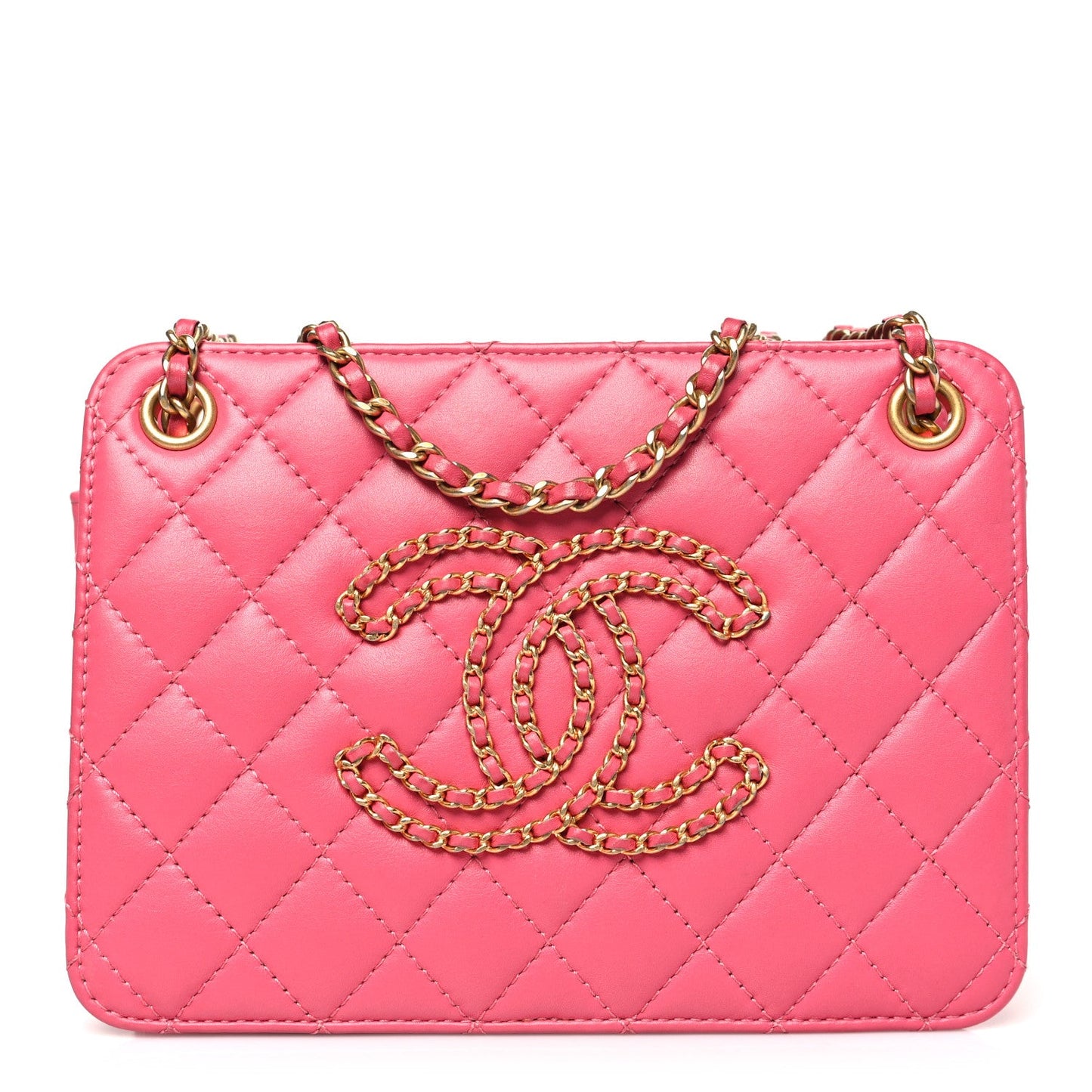 Chanel Calfskin Quilted Small CC Chain Accordion Tote Pink